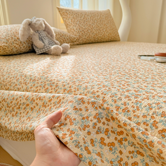 91家纺网 家纺一手货源 找家纺 梵朴 2026新款A类泡芙纱云感邹邹纱双层纱单床单 暖蔷枝