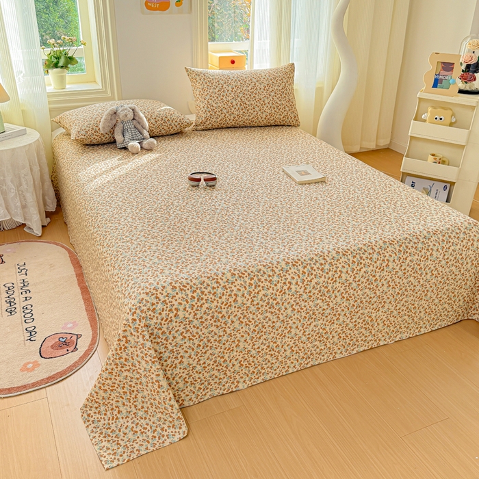 91家纺网 家纺一手货源 找家纺 梵朴 2026新款A类泡芙纱云感邹邹纱双层纱单床单 暖蔷枝