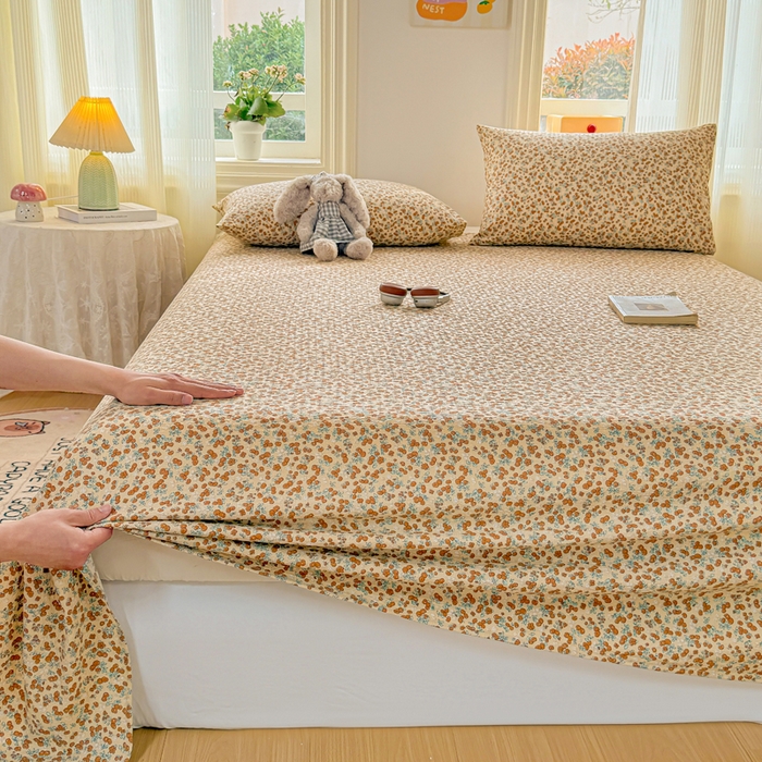 91家纺网 家纺一手货源 找家纺 梵朴 2026新款A类泡芙纱云感邹邹纱双层纱单床单 暖蔷枝