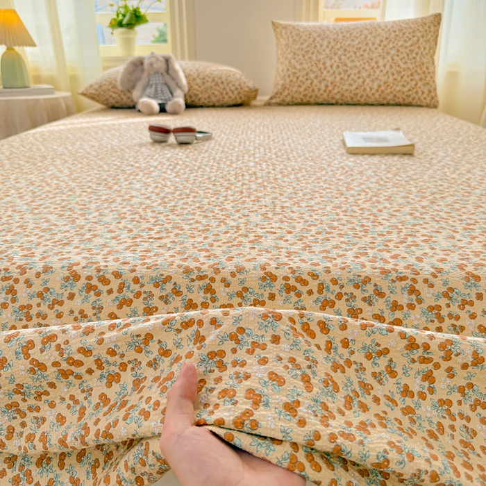 91家纺网 家纺一手货源 找家纺 梵朴 2026新款A类泡芙纱云感邹邹纱双层纱单床单 暖蔷枝