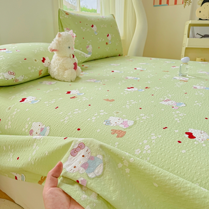 91家纺网 家纺一手货源 找家纺 梵朴 2026新款A类泡芙纱云感邹邹纱双层纱单床单 泡芙KT-绿