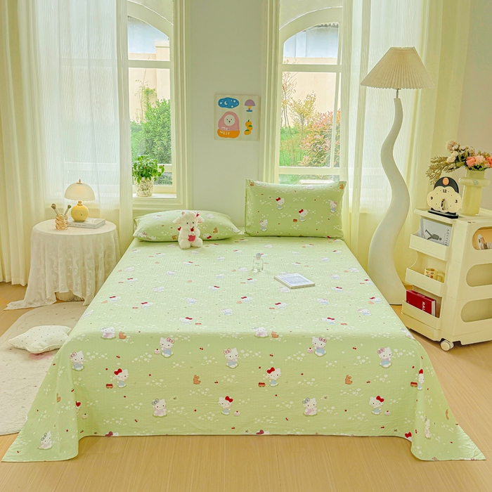 91家纺网 家纺一手货源 找家纺 梵朴 2026新款A类泡芙纱云感邹邹纱双层纱单床单 泡芙KT-绿