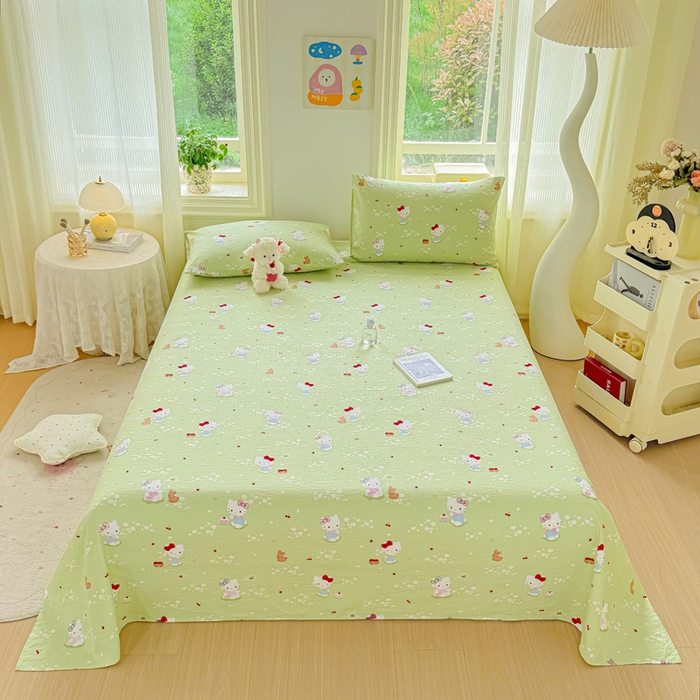 91家纺网 家纺一手货源 找家纺 梵朴 2026新款A类泡芙纱云感邹邹纱双层纱单床单 泡芙KT-绿