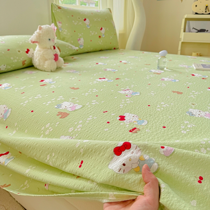 91家纺网 家纺一手货源 找家纺 梵朴 2026新款A类泡芙纱云感邹邹纱双层纱单床单 泡芙KT-绿