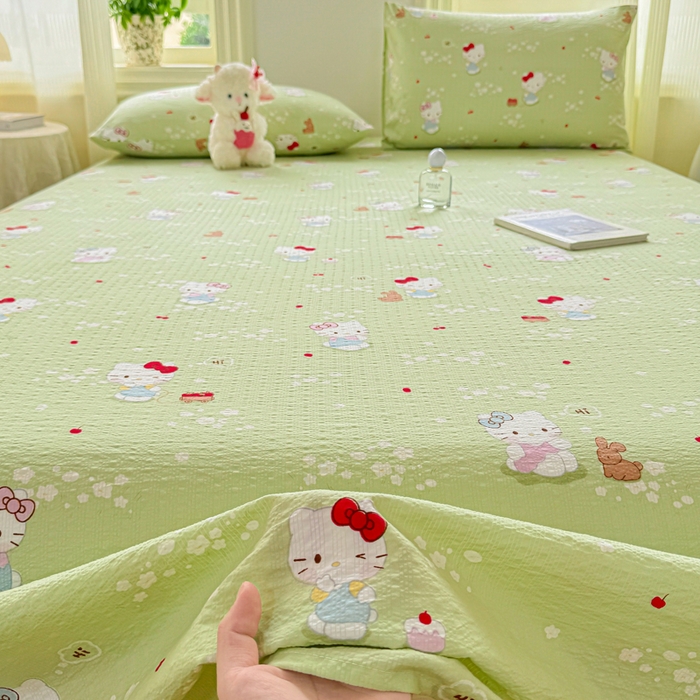 91家纺网 家纺一手货源 找家纺 梵朴 2026新款A类泡芙纱云感邹邹纱双层纱单床单 泡芙KT-绿