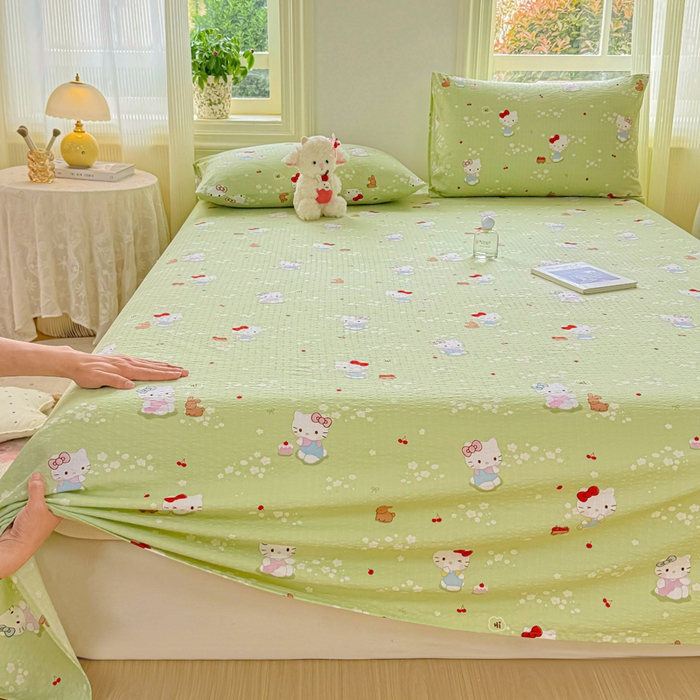 91家纺网 家纺一手货源 找家纺 梵朴 2026新款A类泡芙纱云感邹邹纱双层纱单床单 泡芙KT-绿