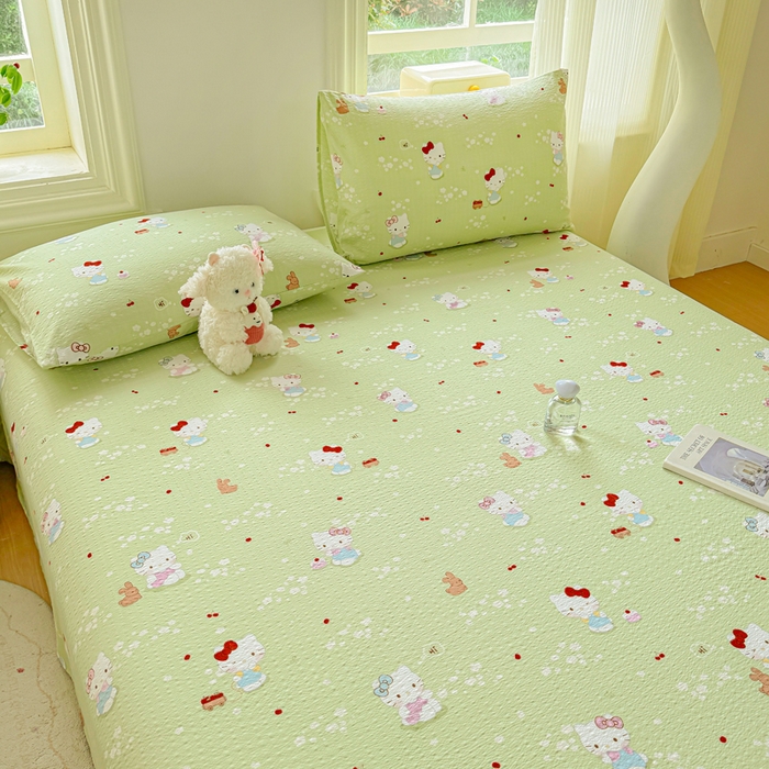 91家纺网 家纺一手货源 找家纺 梵朴 2026新款A类泡芙纱云感邹邹纱双层纱单床单 泡芙KT-绿