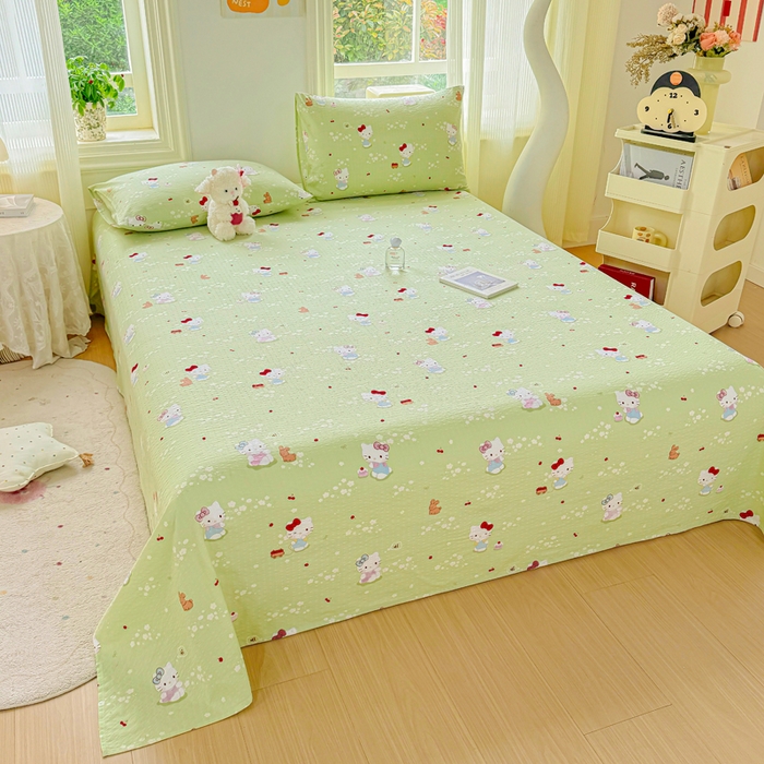 91家纺网 家纺一手货源 找家纺 梵朴 2026新款A类泡芙纱云感邹邹纱双层纱单床单 泡芙KT-绿