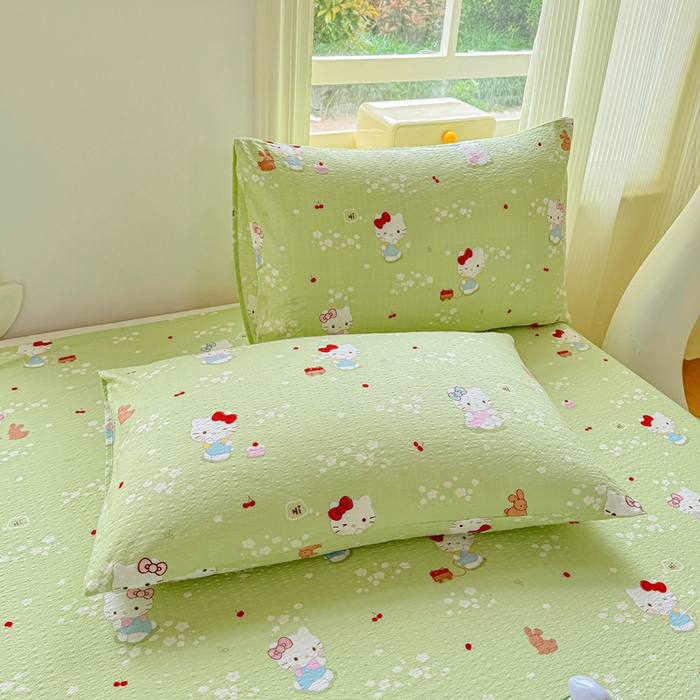 91家纺网 家纺一手货源 找家纺 梵朴 2026新款A类泡芙纱云感邹邹纱双层纱单床单 泡芙KT-绿