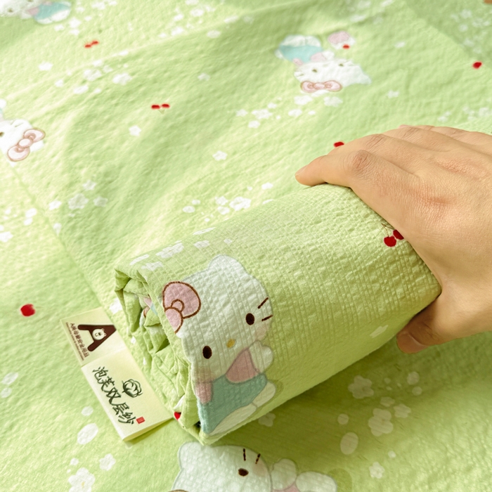 91家纺网 家纺一手货源 找家纺 梵朴 2026新款A类泡芙纱云感邹邹纱双层纱单床单 泡芙KT-绿