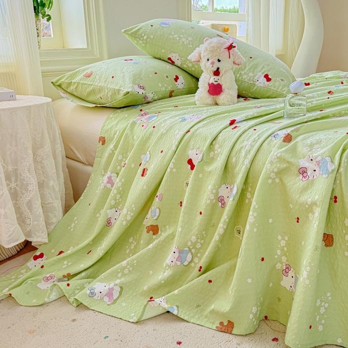 91家纺网 家纺一手货源 找家纺 梵朴 2026新款A类泡芙纱云感邹邹纱双层纱单床单 泡芙KT-绿