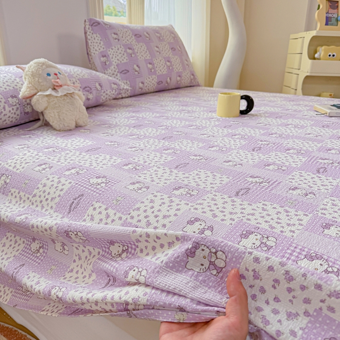 91家纺网 家纺一手货源 找家纺 梵朴 2026新款A类泡芙纱云感邹邹纱双层纱单床单 泡芙KT-紫