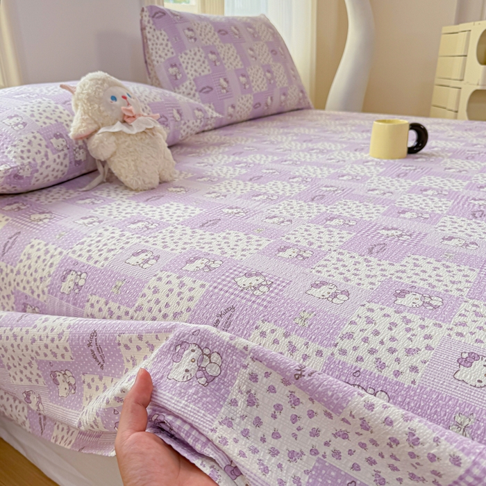 91家纺网 家纺一手货源 找家纺 梵朴 2026新款A类泡芙纱云感邹邹纱双层纱单床单 泡芙KT-紫