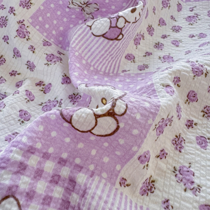 91家纺网 家纺一手货源 找家纺 梵朴 2026新款A类泡芙纱云感邹邹纱双层纱单床单 泡芙KT-紫