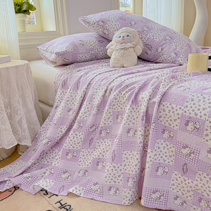 91家纺网 家纺一手货源 找家纺 梵朴 2026新款A类泡芙纱云感邹邹纱双层纱单床单 泡芙KT-紫