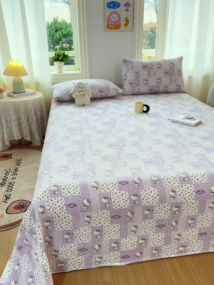 91家纺网 家纺一手货源 找家纺 梵朴 2026新款A类泡芙纱云感邹邹纱双层纱单床单 泡芙KT-紫