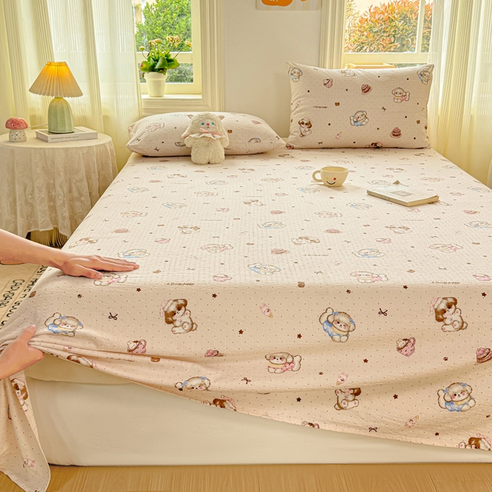 91家纺网 家纺一手货源 找家纺 梵朴 2026新款A类泡芙纱云感邹邹纱双层纱单床单 甜品萌狗