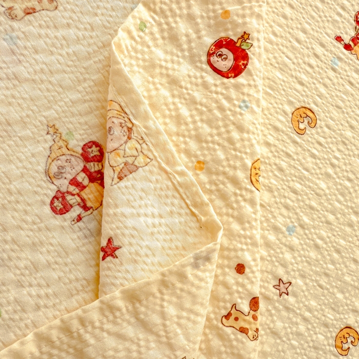 91家纺网 家纺一手货源 找家纺 梵朴 2026新款A类泡芙纱云感邹邹纱双层纱单床单 星星玩偶黄