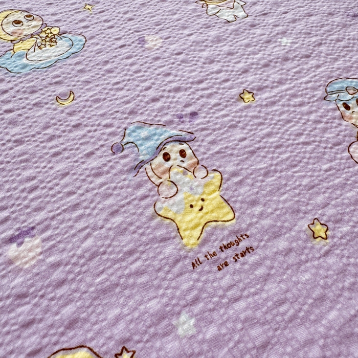 91家纺网 家纺一手货源 找家纺 梵朴 2026新款A类泡芙纱云感邹邹纱双层纱单床单 星星玩偶紫