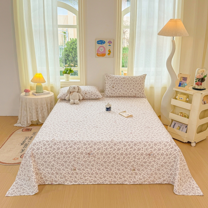 91家纺网 家纺一手货源 找家纺 梵朴 2026新款A类泡芙纱云感邹邹纱双层纱单床单 紫花兔