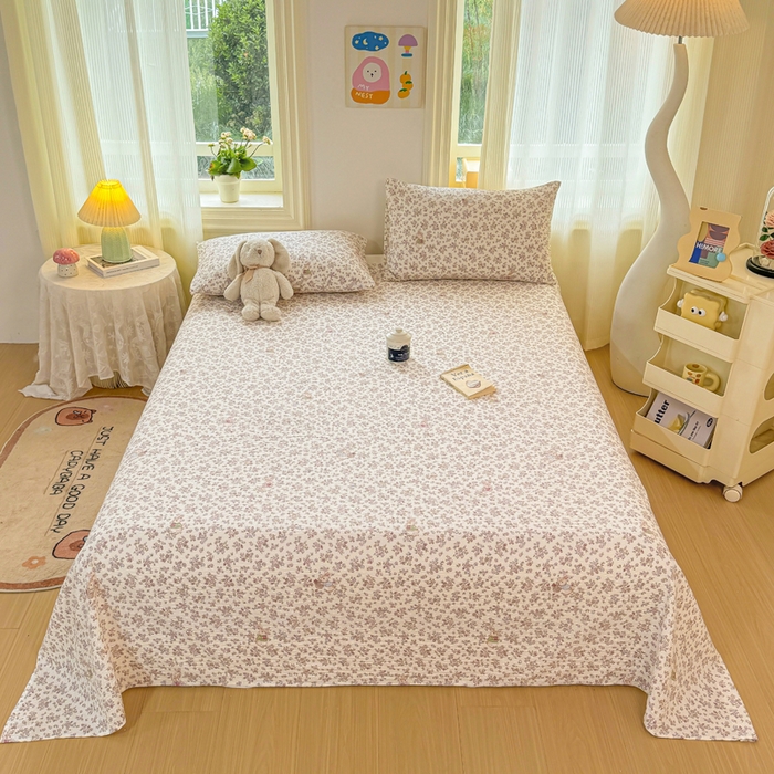 91家纺网 家纺一手货源 找家纺 梵朴 2026新款A类泡芙纱云感邹邹纱双层纱单床单 紫花兔