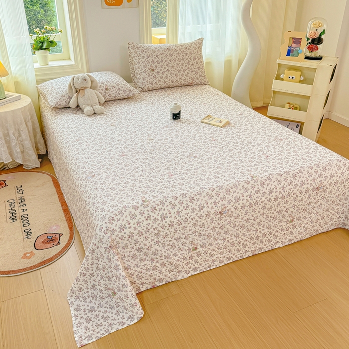 91家纺网 家纺一手货源 找家纺 梵朴 2026新款A类泡芙纱云感邹邹纱双层纱单床单 紫花兔