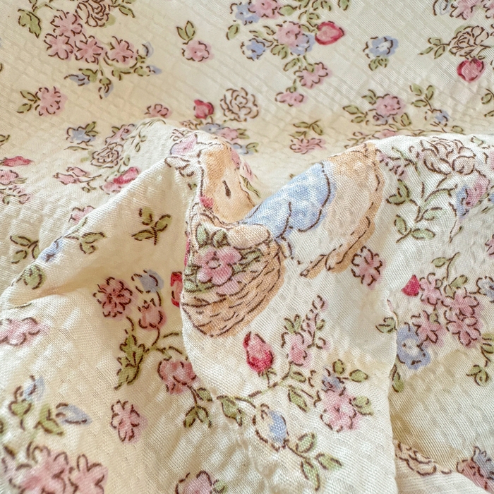 91家纺网 家纺一手货源 找家纺 梵朴 2026新款A类泡芙纱云感邹邹纱双层纱单床单 紫花兔