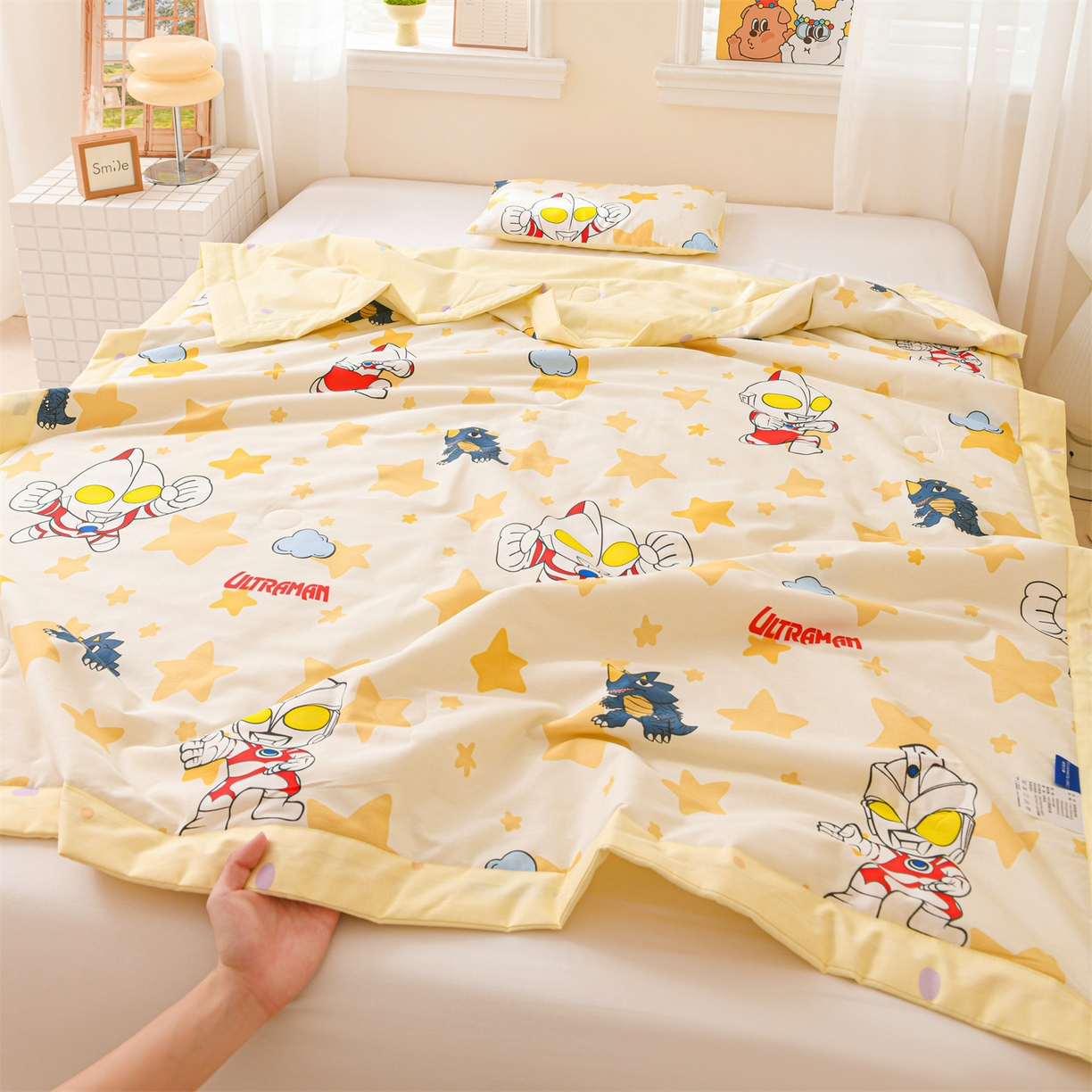 91家纺网 家纺一手货源 找家纺 名兮家居 2026新款经典奥特曼儿童全棉夏被夏凉被空调被【含防伪标】 全棉夏被-星星奥特曼