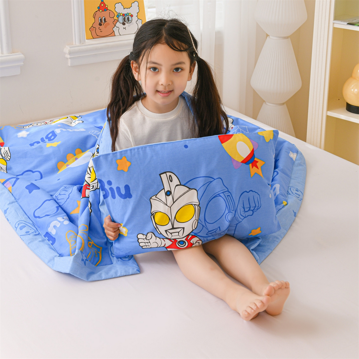 91家纺网 家纺一手货源 找家纺 名兮家居 2026新款经典奥特曼儿童全棉夏被夏凉被空调被【含防伪标】 全棉夏被-光线王子