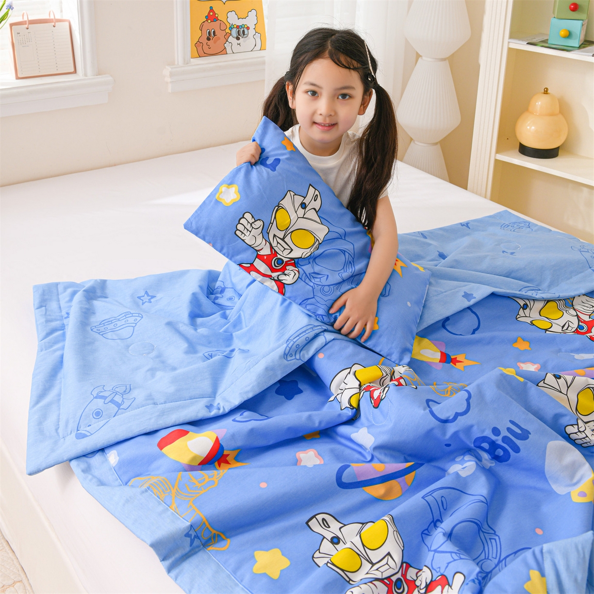 91家纺网 家纺一手货源 找家纺 名兮家居 2026新款经典奥特曼儿童全棉夏被夏凉被空调被【含防伪标】 全棉夏被-光线王子