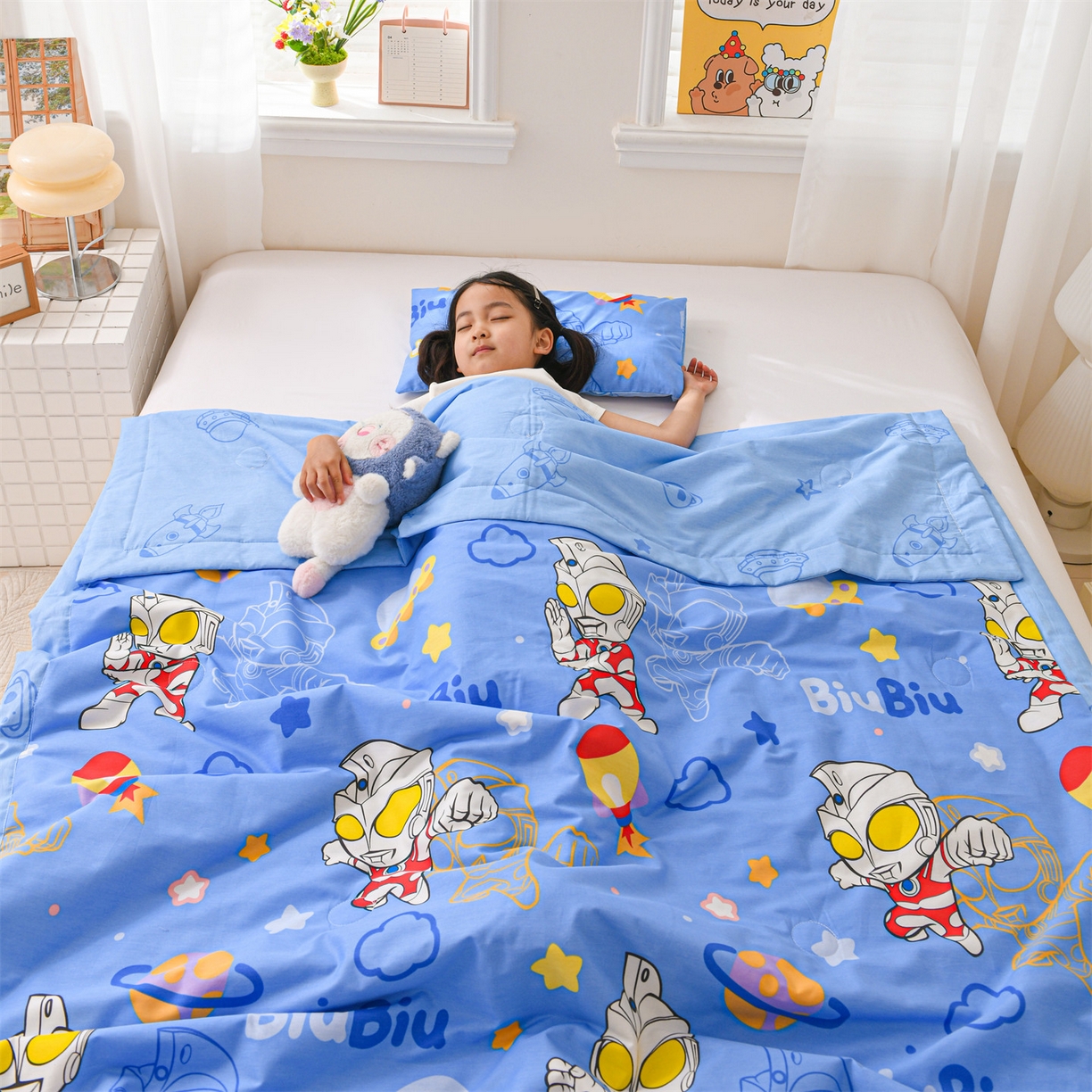 91家纺网 家纺一手货源 找家纺 名兮家居 2026新款经典奥特曼儿童全棉夏被夏凉被空调被【含防伪标】 全棉夏被-光线王子