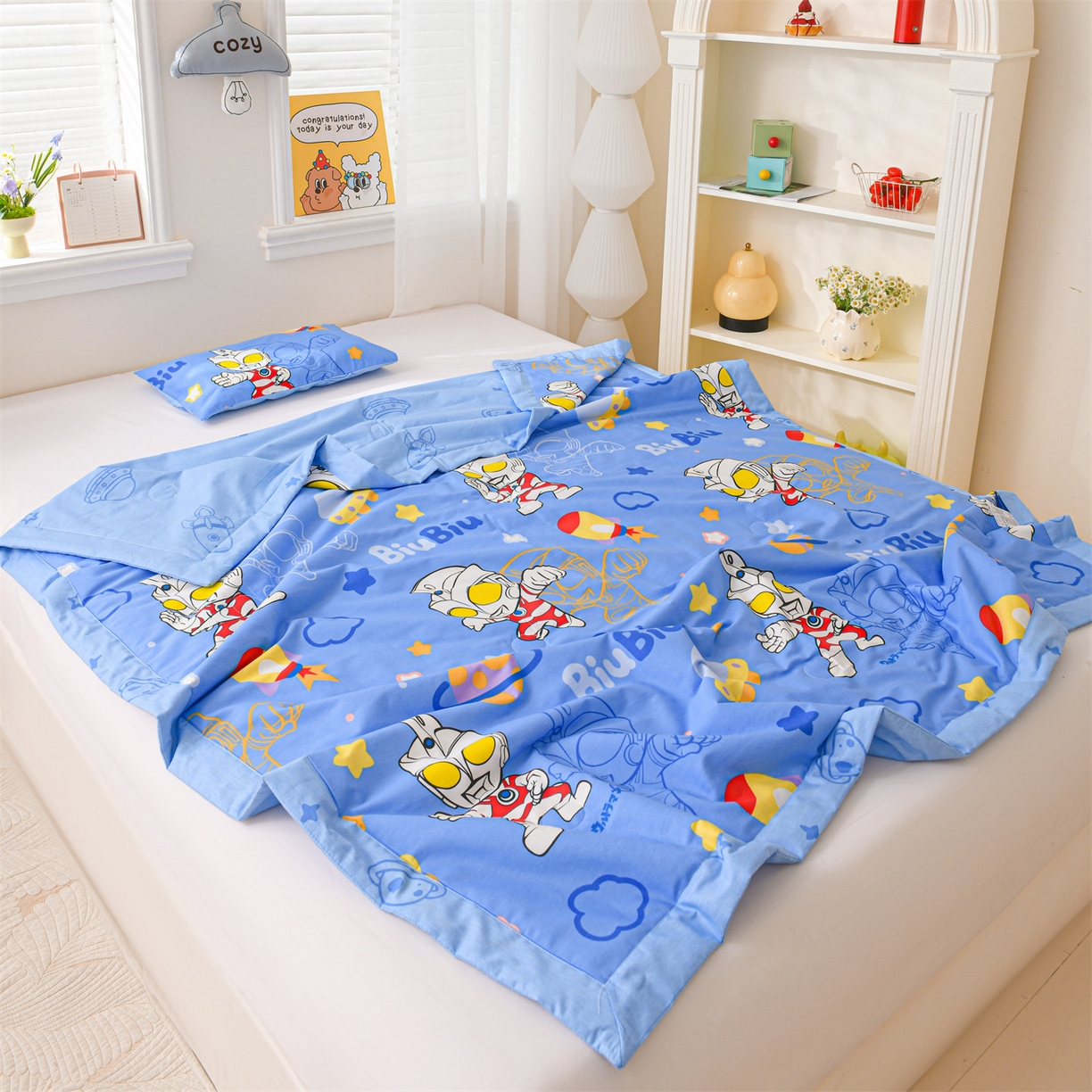 91家纺网 家纺一手货源 找家纺 名兮家居 2026新款经典奥特曼儿童全棉夏被夏凉被空调被【含防伪标】 全棉夏被-光线王子