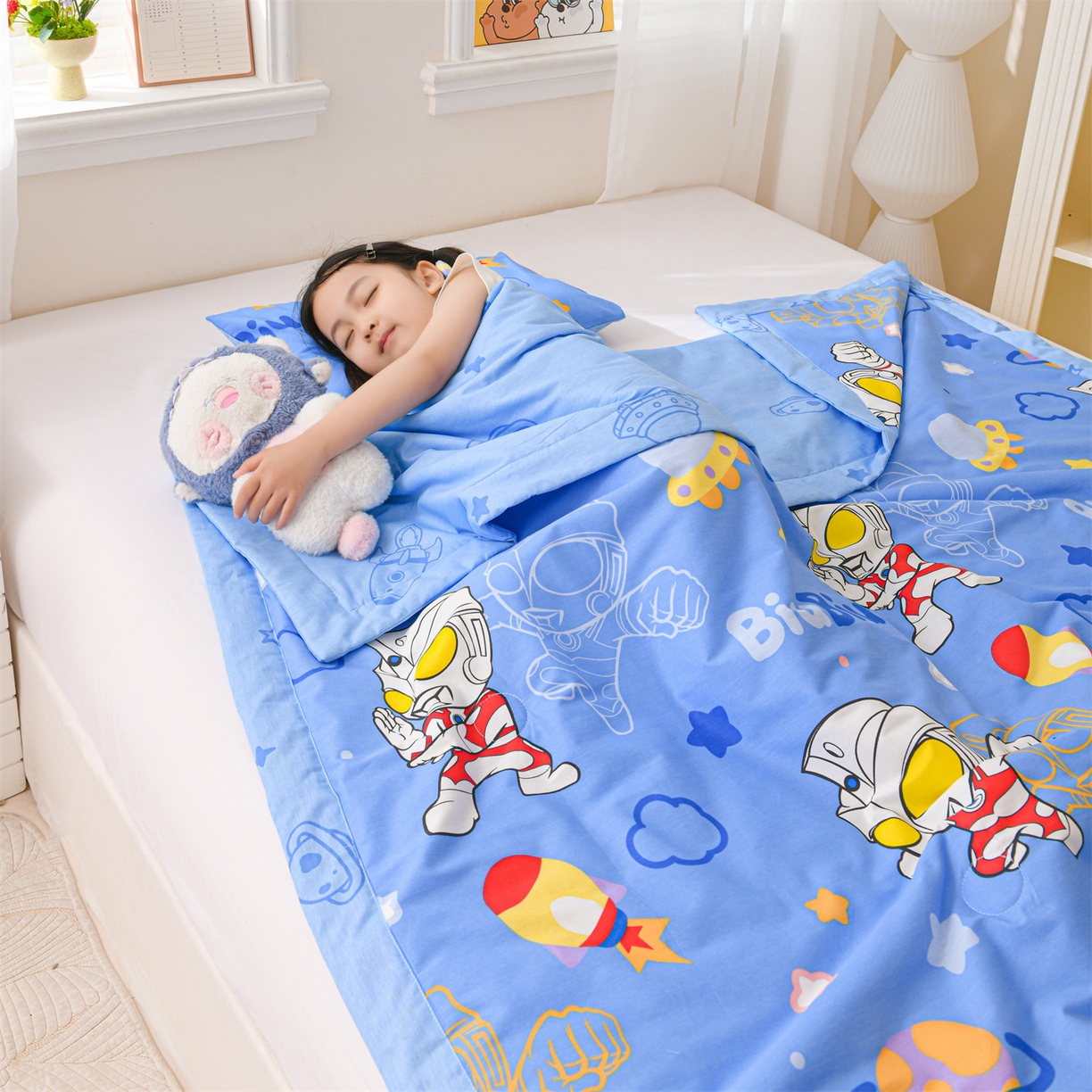 91家纺网 家纺一手货源 找家纺 名兮家居 2026新款经典奥特曼儿童全棉夏被夏凉被空调被【含防伪标】 全棉夏被-光线王子