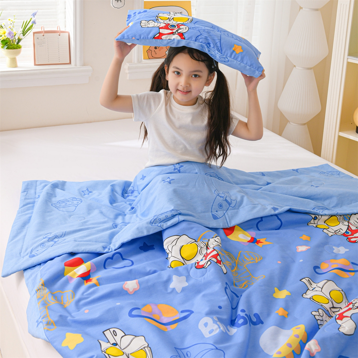 91家纺网 家纺一手货源 找家纺 名兮家居 2026新款经典奥特曼儿童全棉夏被夏凉被空调被【含防伪标】 全棉夏被-光线王子
