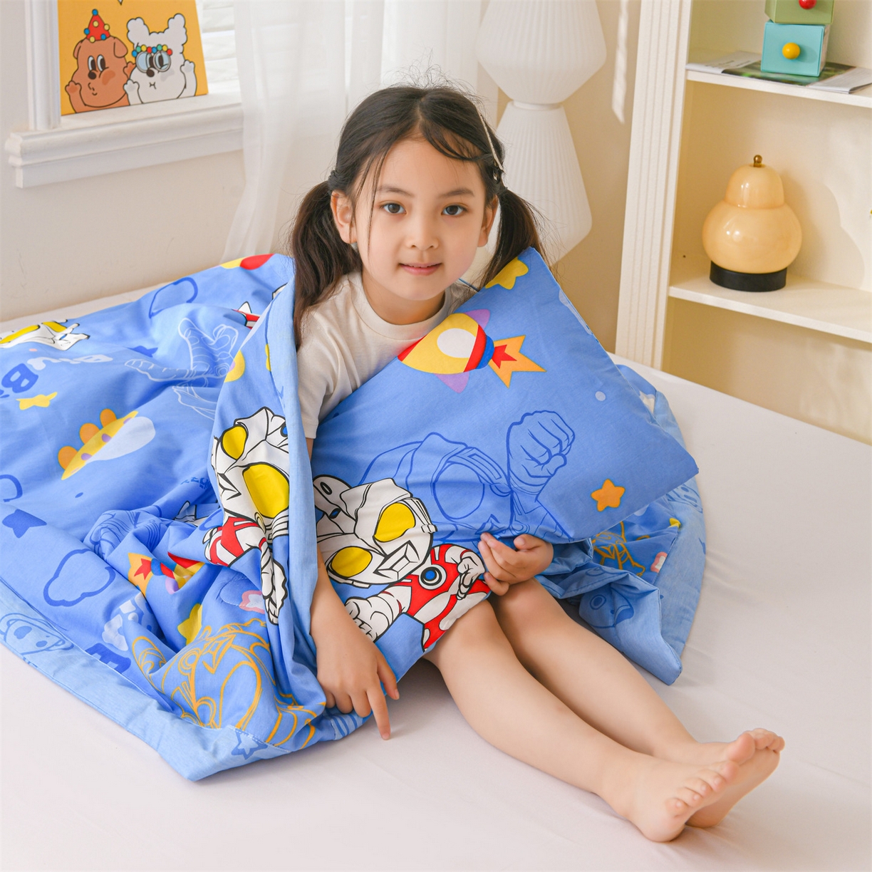91家纺网 家纺一手货源 找家纺 名兮家居 2026新款经典奥特曼儿童全棉夏被夏凉被空调被【含防伪标】 全棉夏被-光线王子