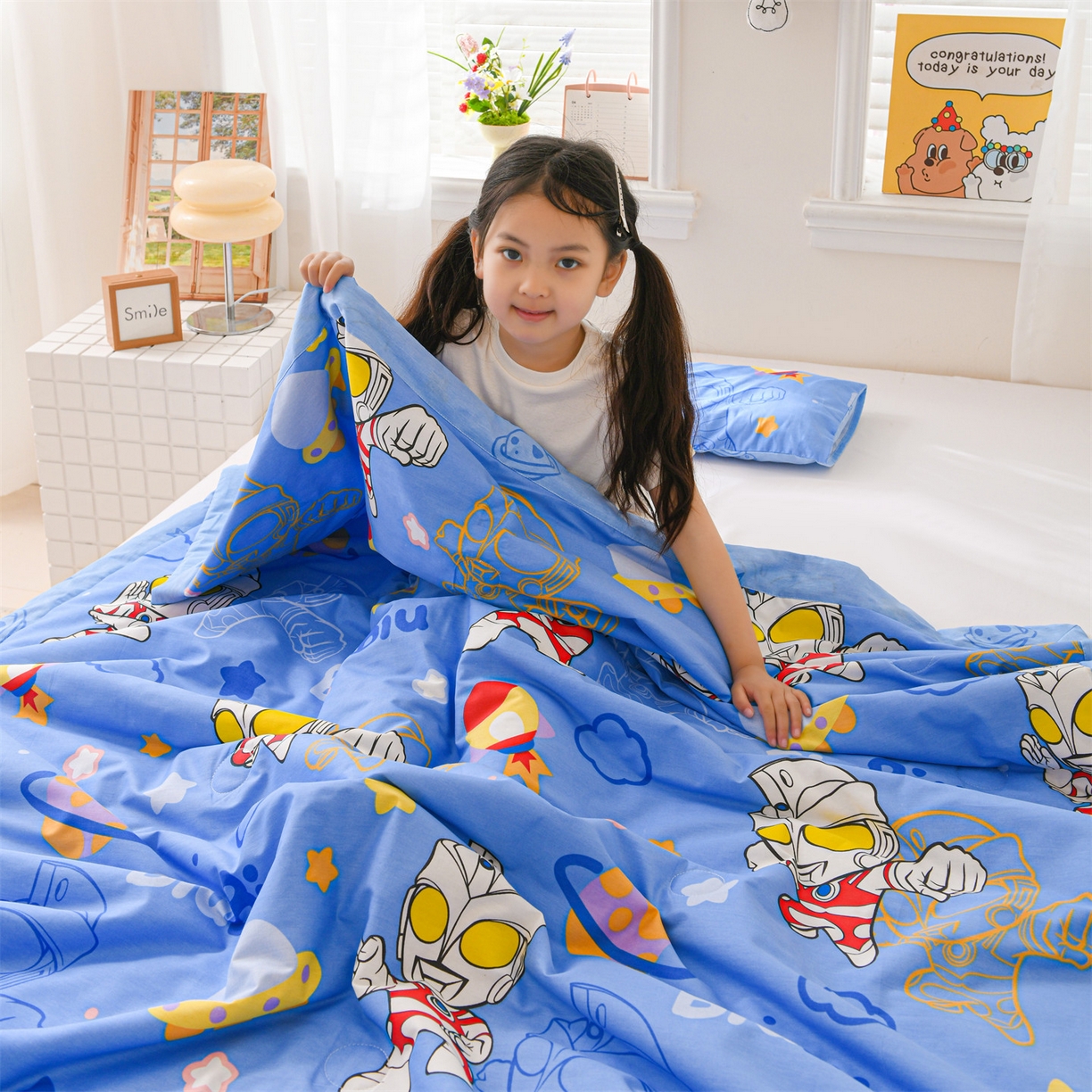 91家纺网 家纺一手货源 找家纺 名兮家居 2026新款经典奥特曼儿童全棉夏被夏凉被空调被【含防伪标】 全棉夏被-光线王子