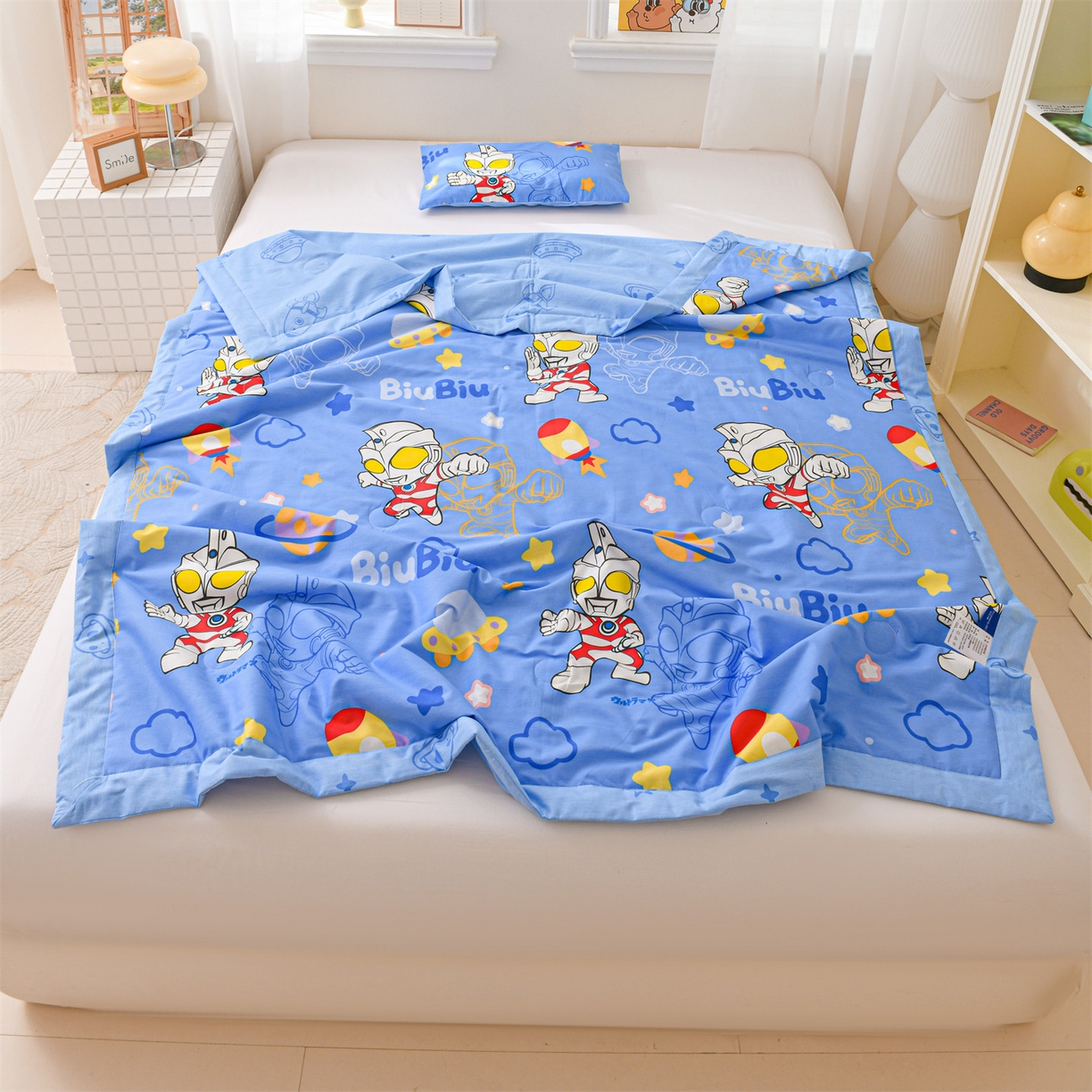 91家纺网 家纺一手货源 找家纺 名兮家居 2026新款经典奥特曼儿童全棉夏被夏凉被空调被【含防伪标】 全棉夏被-光线王子