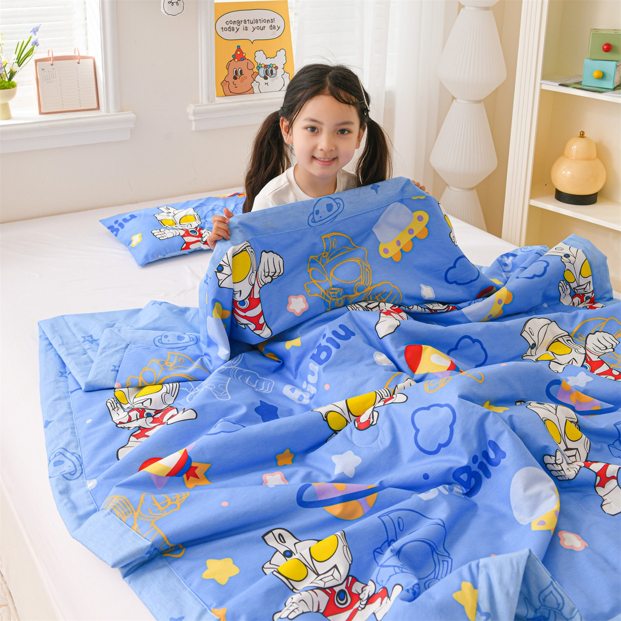 91家纺网 家纺一手货源 找家纺 名兮家居 2026新款经典奥特曼儿童全棉夏被夏凉被空调被【含防伪标】 全棉夏被-光线王子