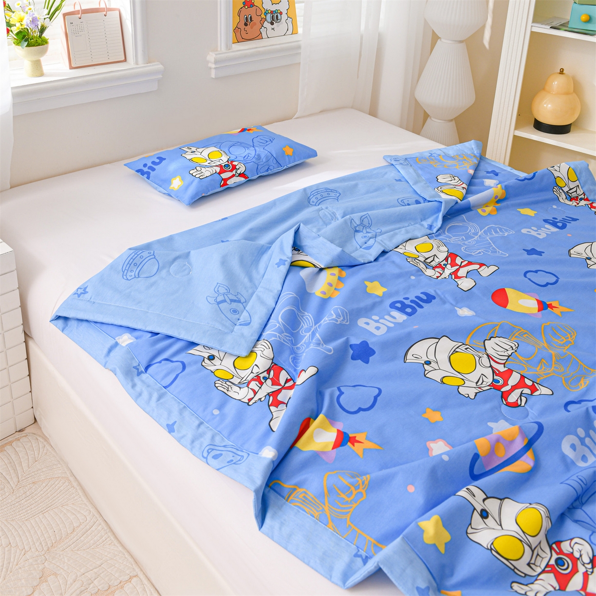 91家纺网 家纺一手货源 找家纺 名兮家居 2026新款经典奥特曼儿童全棉夏被夏凉被空调被【含防伪标】 全棉夏被-光线王子