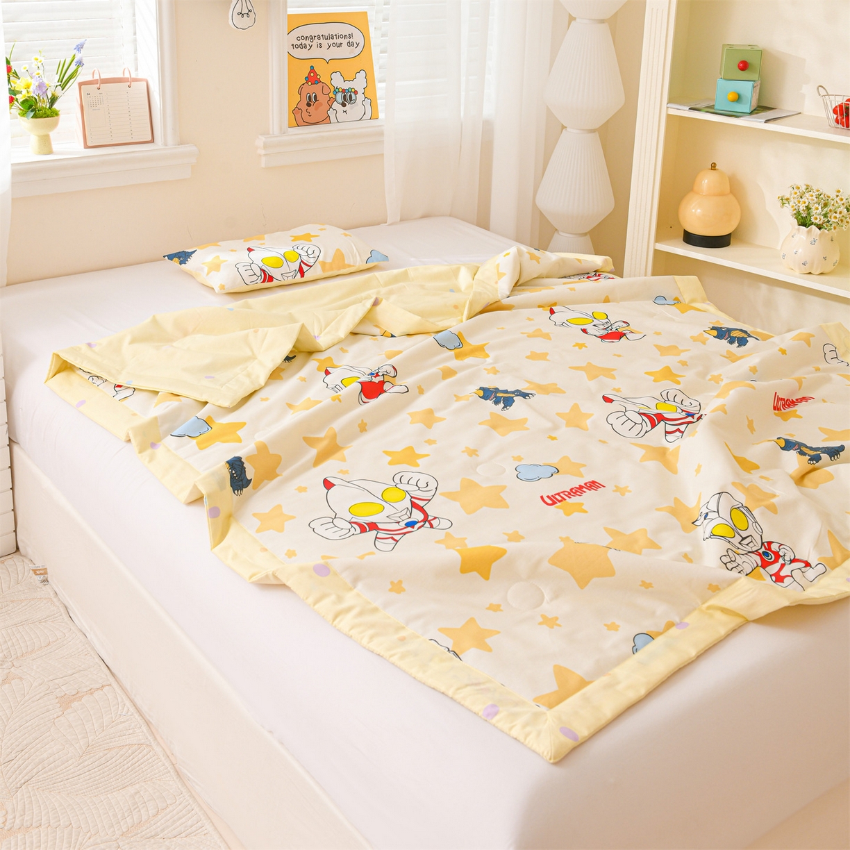 91家纺网 家纺一手货源 找家纺 名兮家居 2026新款经典奥特曼儿童全棉夏被夏凉被空调被【含防伪标】 全棉夏被-星星奥特曼