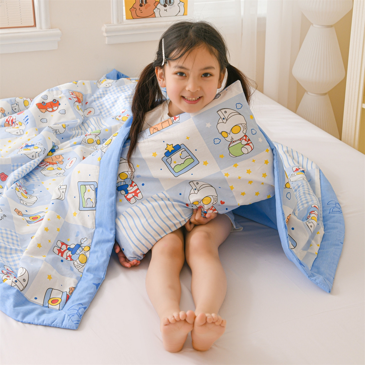 91家纺网 家纺一手货源 找家纺 名兮家居 2026新款经典奥特曼儿童全棉夏被夏凉被空调被【含防伪标】 全棉夏被-小小艾斯