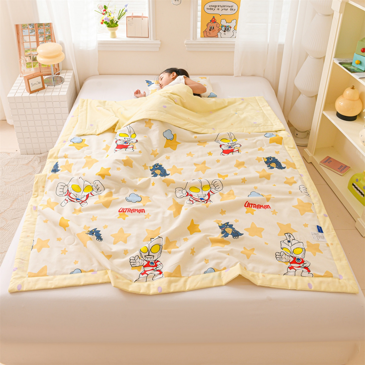 91家纺网 家纺一手货源 找家纺 名兮家居 2026新款经典奥特曼儿童全棉夏被夏凉被空调被【含防伪标】 全棉夏被-星星奥特曼