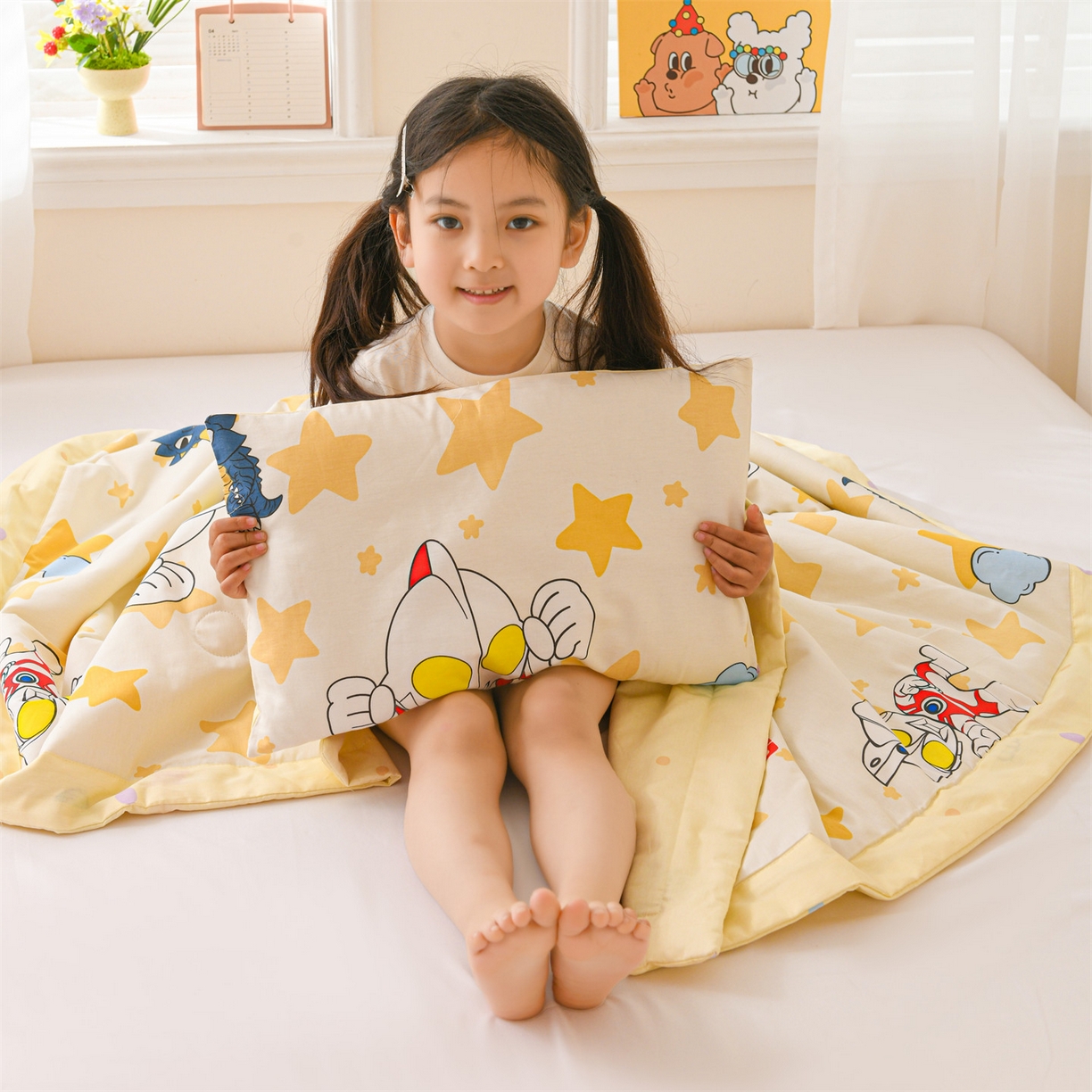 91家纺网 家纺一手货源 找家纺 名兮家居 2026新款经典奥特曼儿童全棉夏被夏凉被空调被【含防伪标】 全棉夏被-星星奥特曼