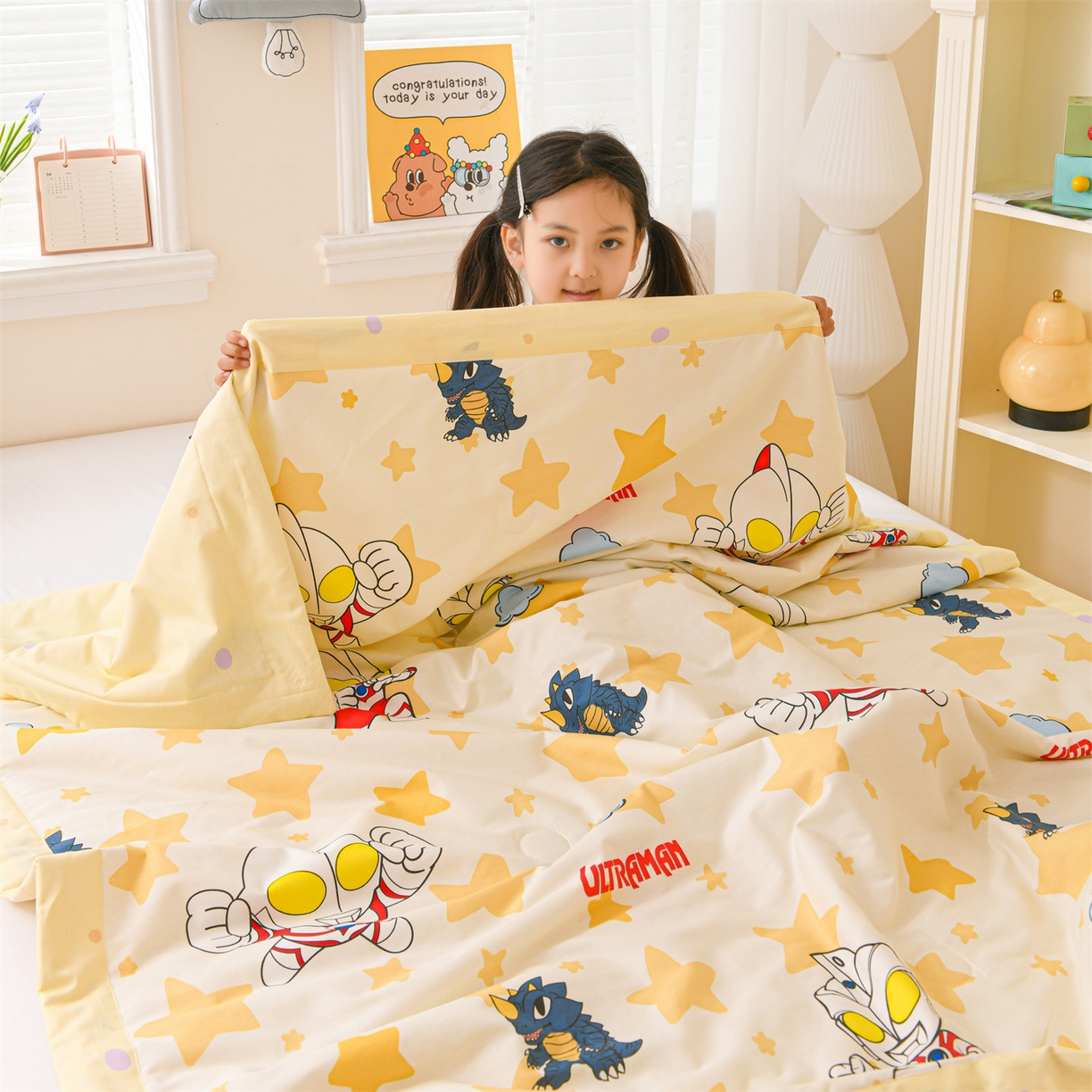 91家纺网 家纺一手货源 找家纺 名兮家居 2026新款经典奥特曼儿童全棉夏被夏凉被空调被【含防伪标】 全棉夏被-星星奥特曼
