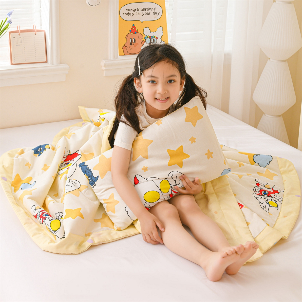 91家纺网 家纺一手货源 找家纺 名兮家居 2026新款经典奥特曼儿童全棉夏被夏凉被空调被【含防伪标】 全棉夏被-星星奥特曼