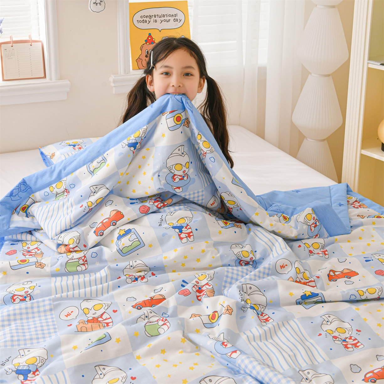 91家纺网 家纺一手货源 找家纺 名兮家居 2026新款经典奥特曼儿童全棉夏被夏凉被空调被【含防伪标】 全棉夏被-小小艾斯