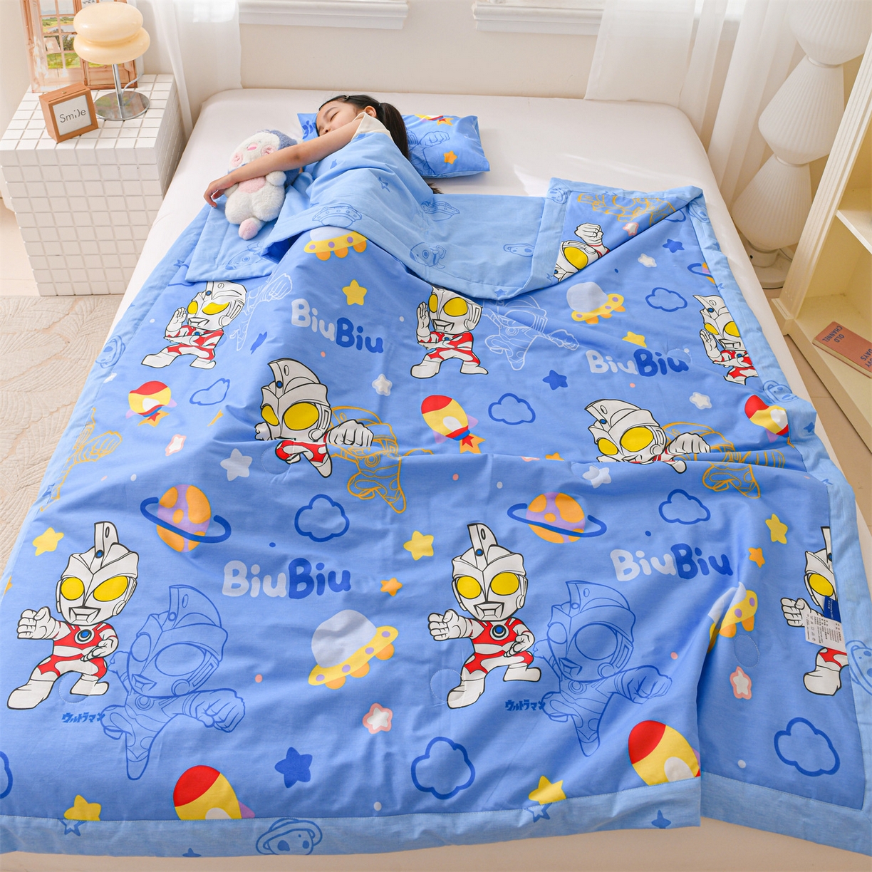 91家纺网 家纺一手货源 找家纺 名兮家居 2026新款经典奥特曼儿童全棉夏被夏凉被空调被【含防伪标】 全棉夏被-光线王子