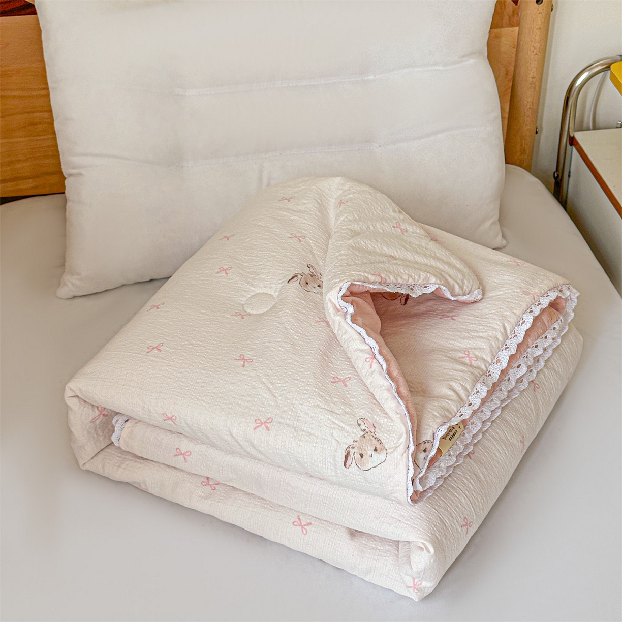 名兮家居 2026新款儿童A类皱皱纱夏被夏凉被空调被 粉色小兔