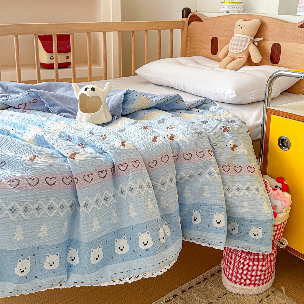 91家纺网 家纺一手货源 找家纺 名兮家居 2026新款儿童A类皱皱纱夏被夏凉被空调被 萌趣