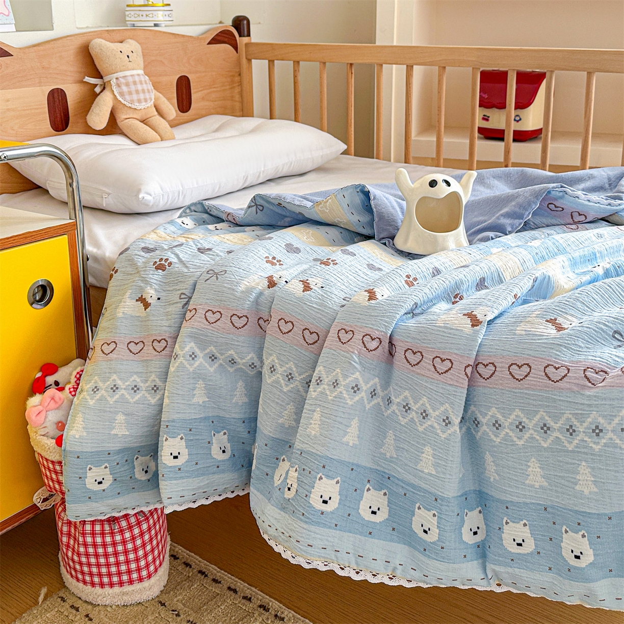 91家纺网 家纺一手货源 找家纺 名兮家居 2026新款儿童A类皱皱纱夏被夏凉被空调被 萌趣